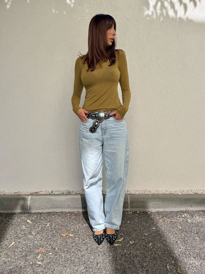 Top moulant en cachemire pistache