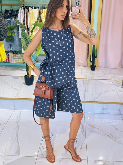 Top à pois en denim léger
