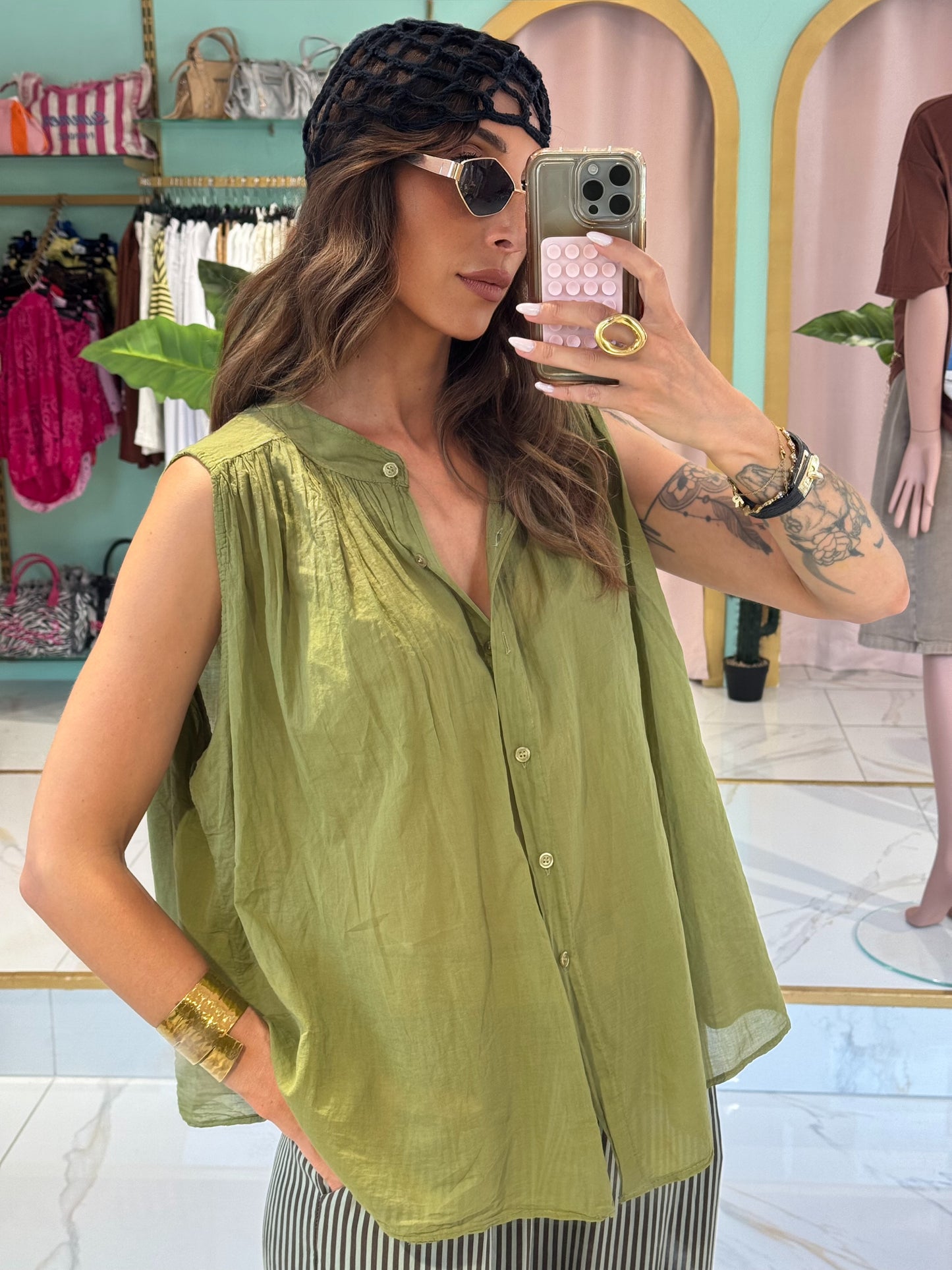 Blouse légère sans manches- pistache