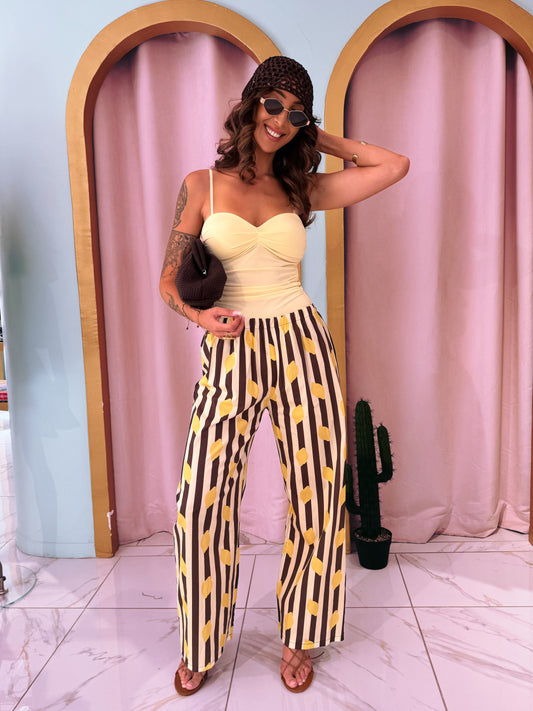 Pantalon rayé citron -choco & jaune