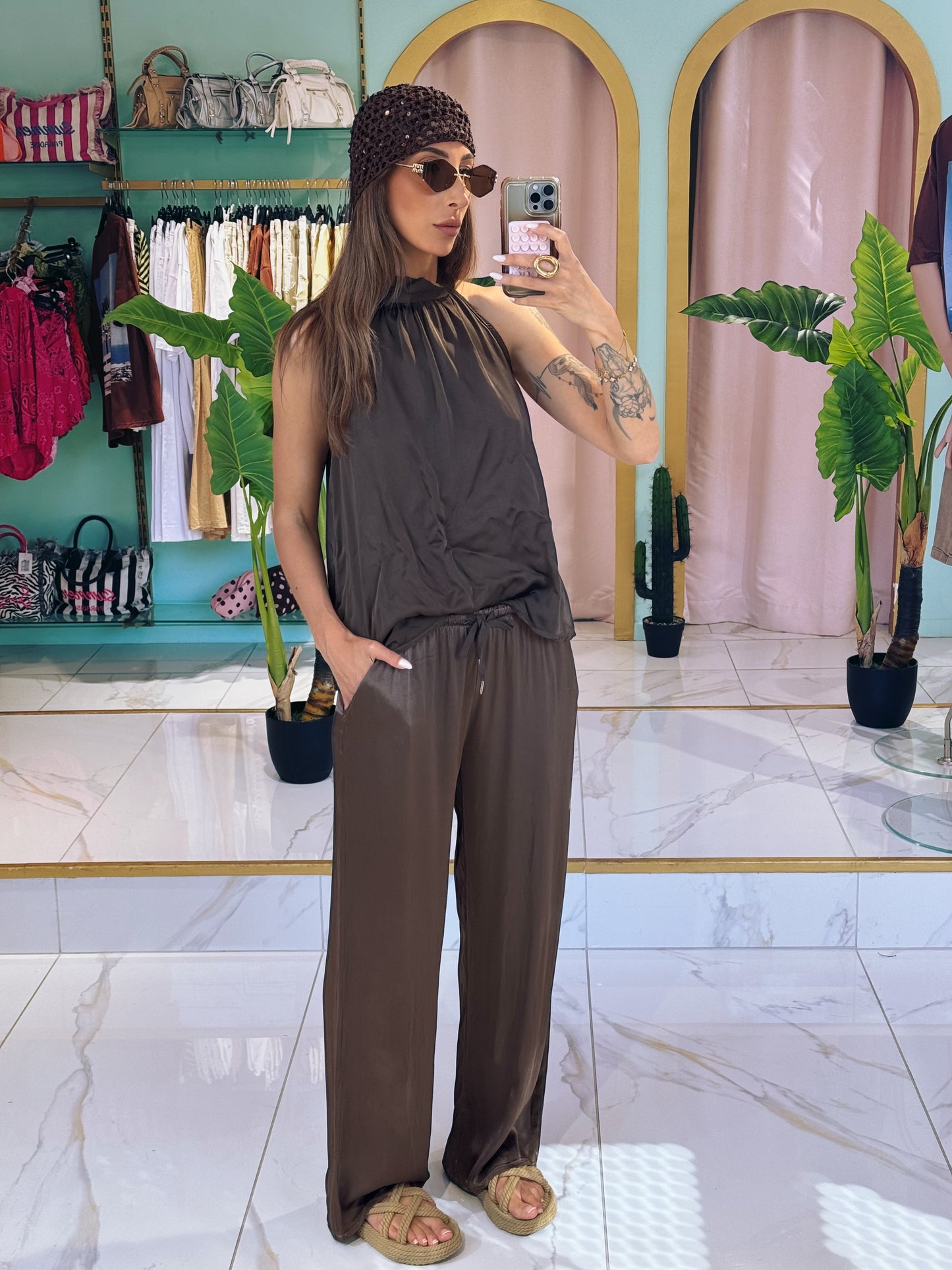 Pantalon Satiné fluide - chocolat