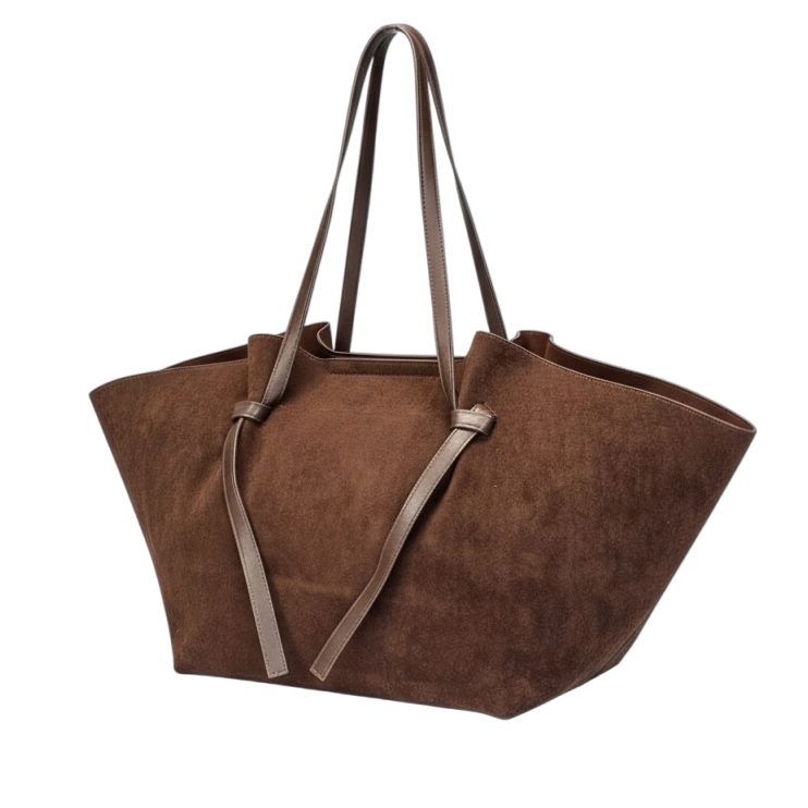 Sac cabas façon nubuck – Grand format avec pochette & bandoulière chocolat