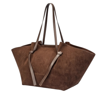 Sac cabas façon nubuck – Grand format avec pochette & bandoulière chocolat