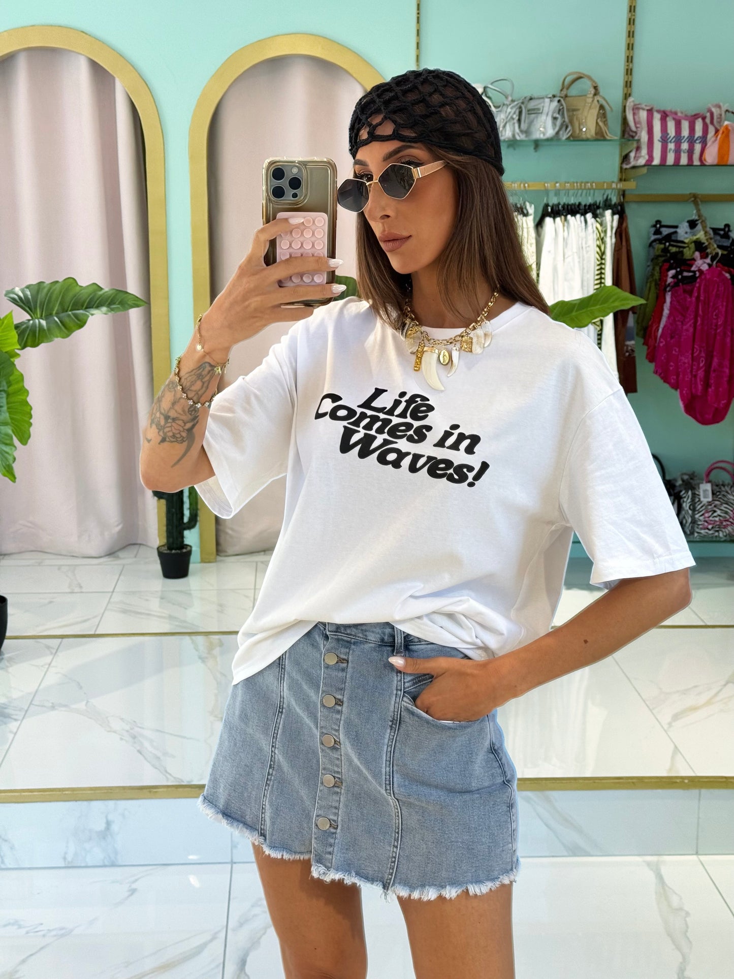 T-shirt unisexe Life comes in waves - blanc