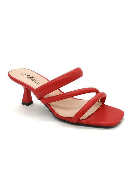 Sandales à talons lanières arrondies – bout carré coloris rouge