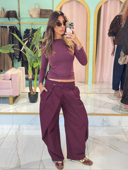 Pantalon à plis coupe baloon oversize - bordeaux