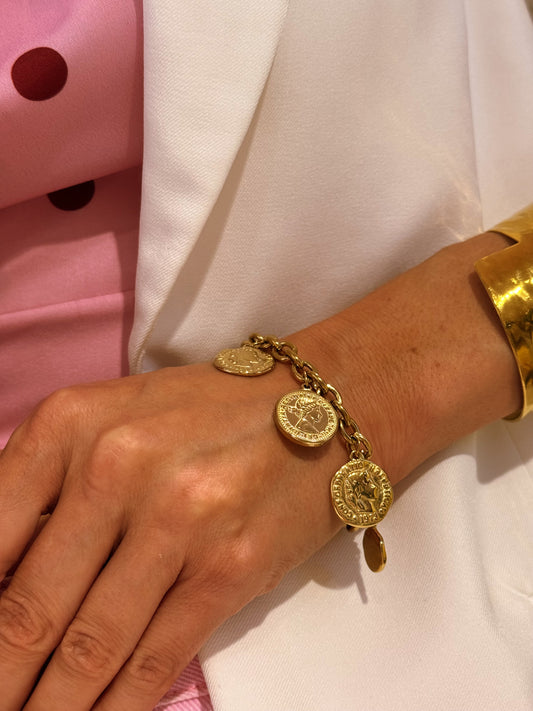 Bracelet pièces sur chaîne maillon or