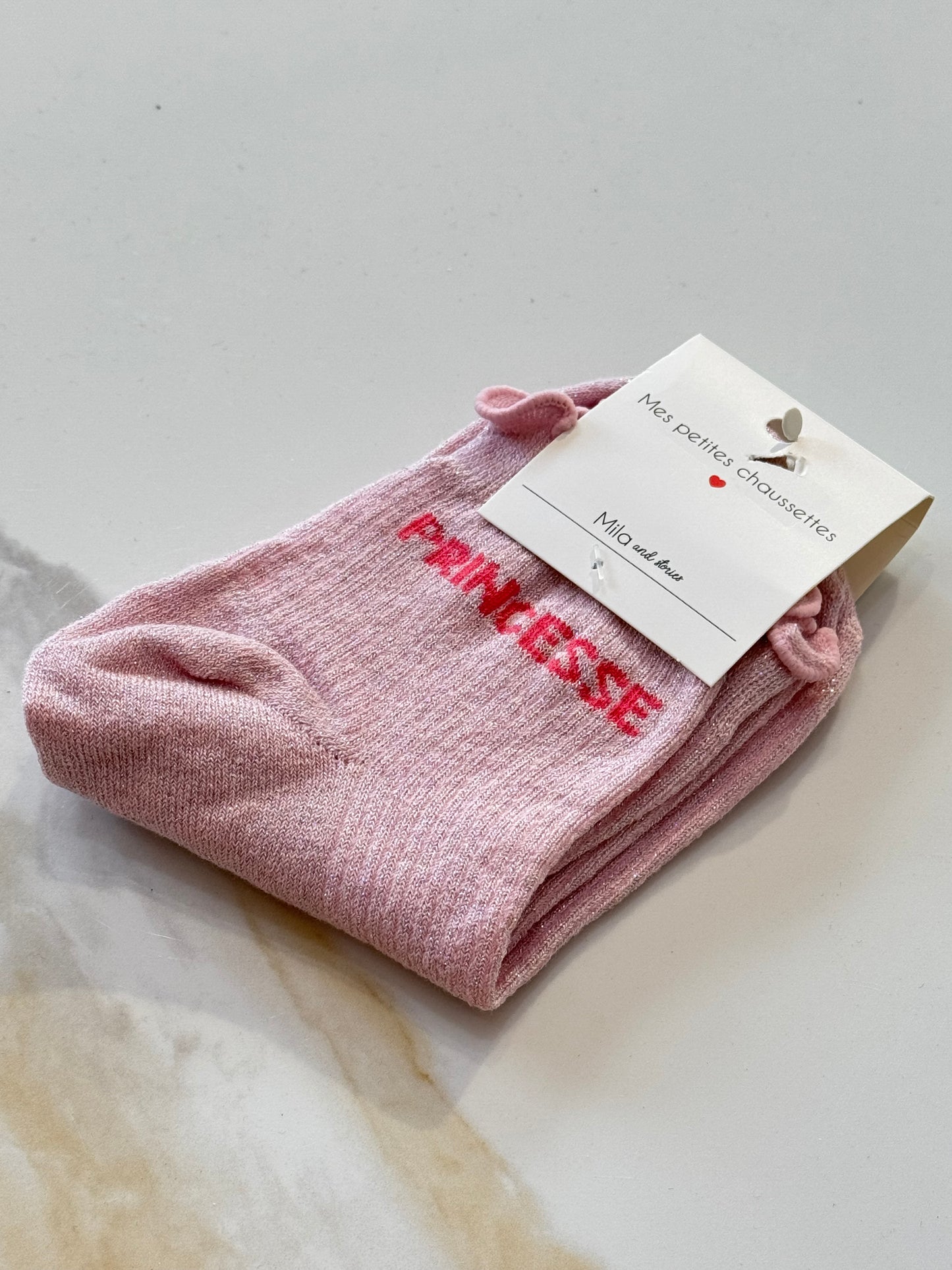 Chaussettes paillettes mile Mila - message princesse