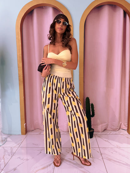 Pantalon rayé citron -choco & jaune