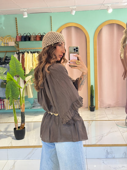 Blouse tunique loose & légère - chocolat