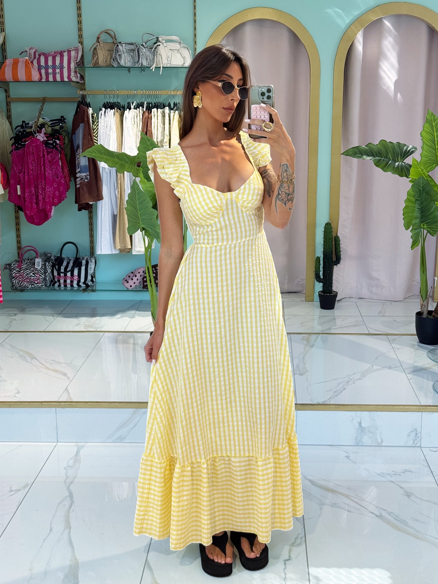 Robe longue vichy - jaune