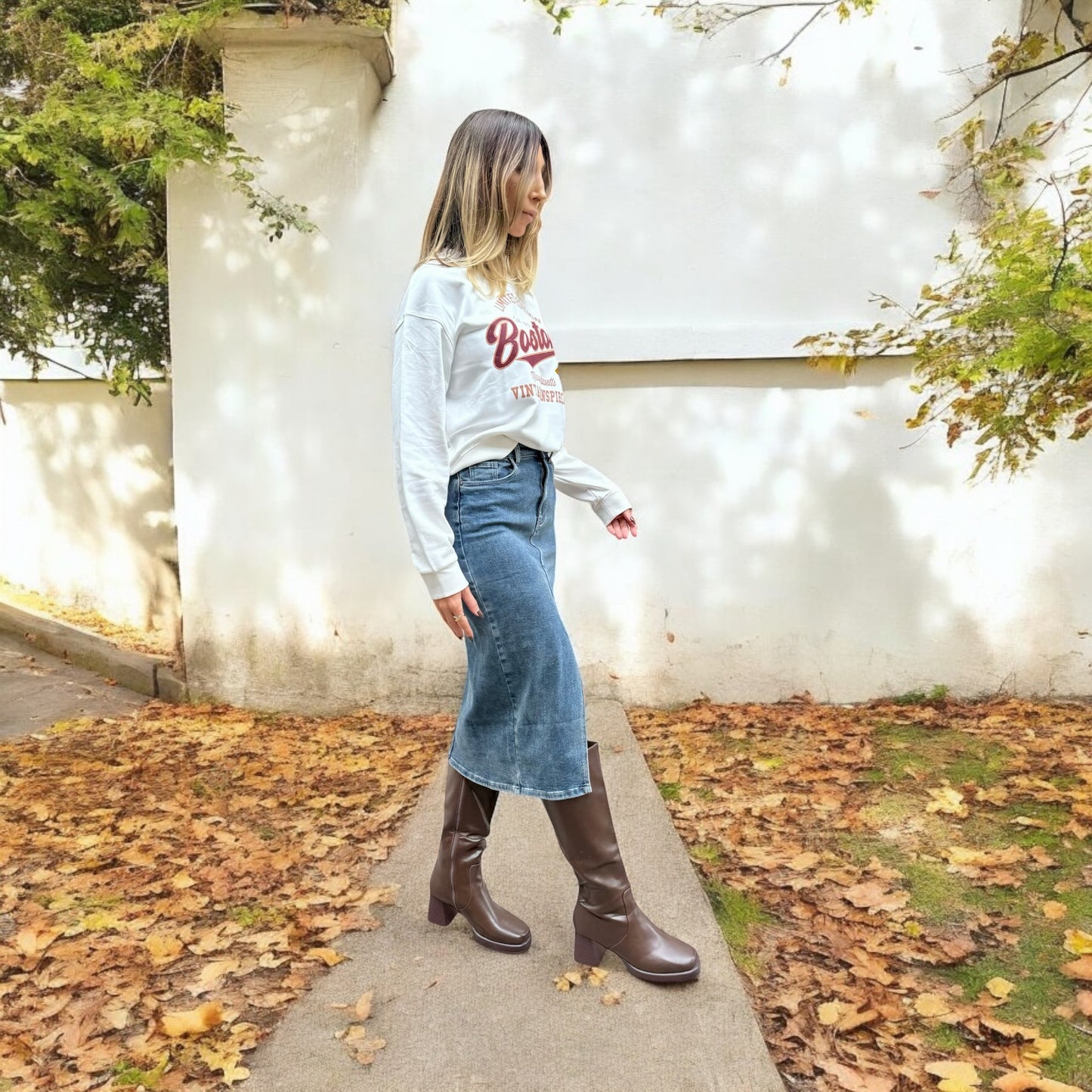 Bottes Hautes Marron à Talons Bloc avec Zip Latéral