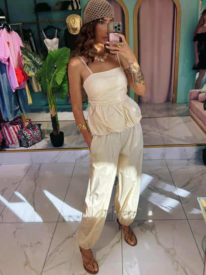 Ensemble nomade top & pantalon baloon - crème