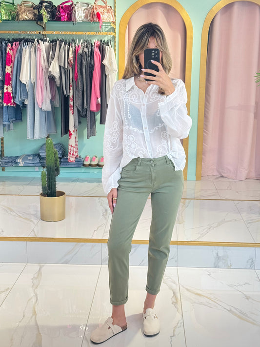 Jean Mom fit kaki pastel