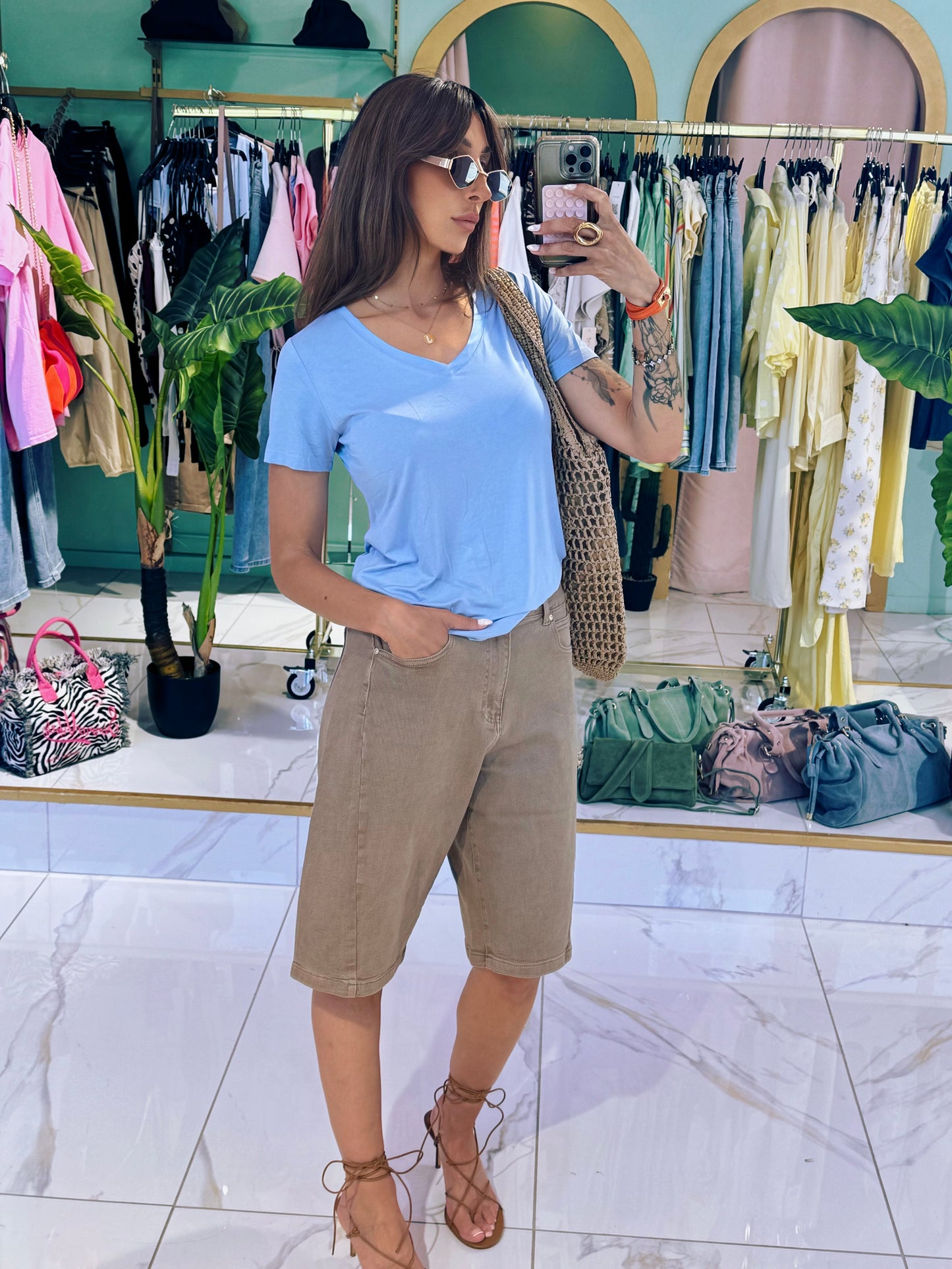 T-shirt Col V Ultra Doux – bleu ciel