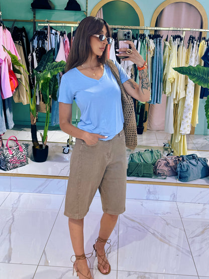 T-shirt Col V Ultra Doux – bleu ciel