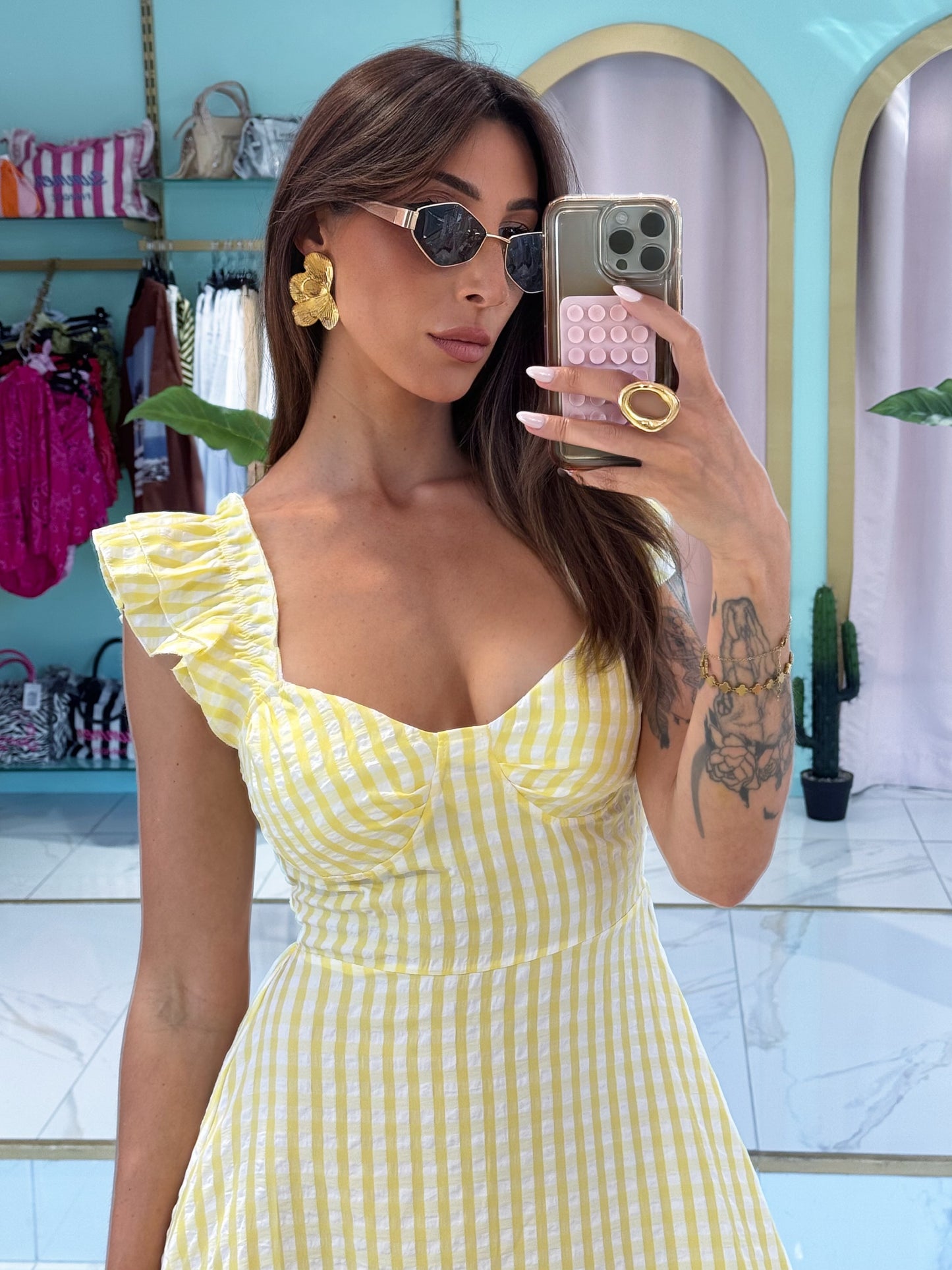 Robe longue vichy - jaune