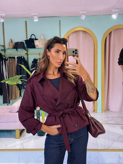 Veste Trench en suédine - bordeaux