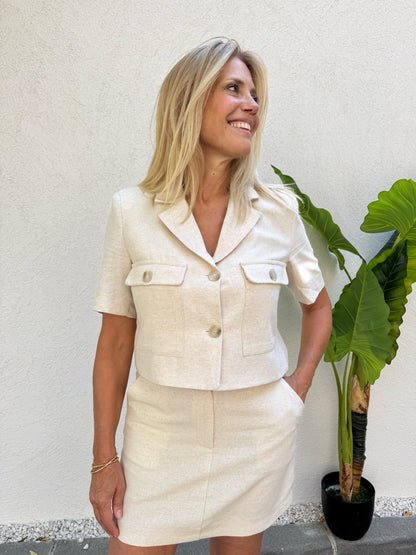 Ensemble veste & jupe texturé beige