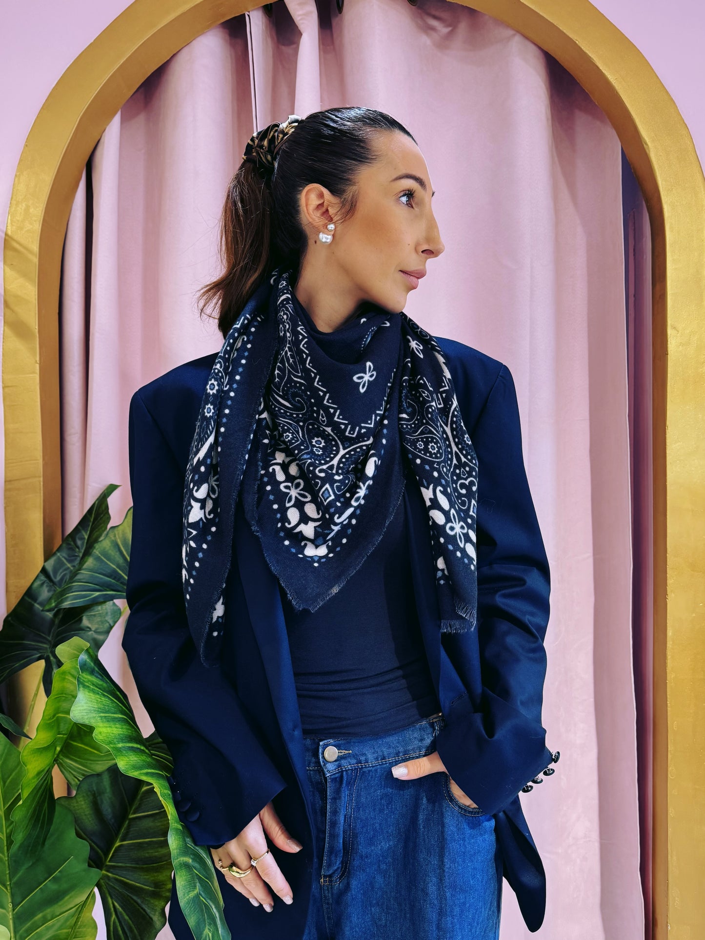 chèche imprimé style bandana – bleu marine