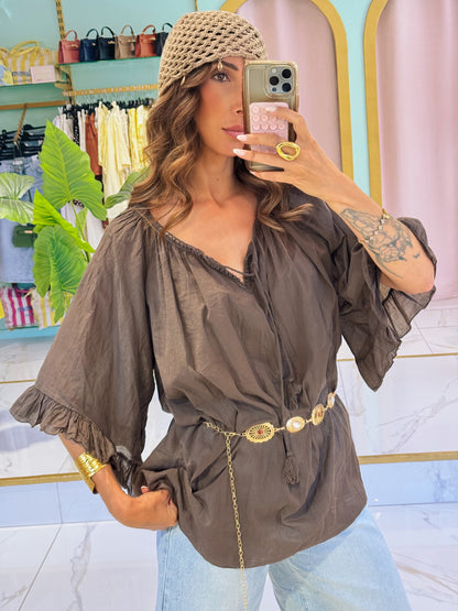 Blouse tunique loose & légère - chocolat