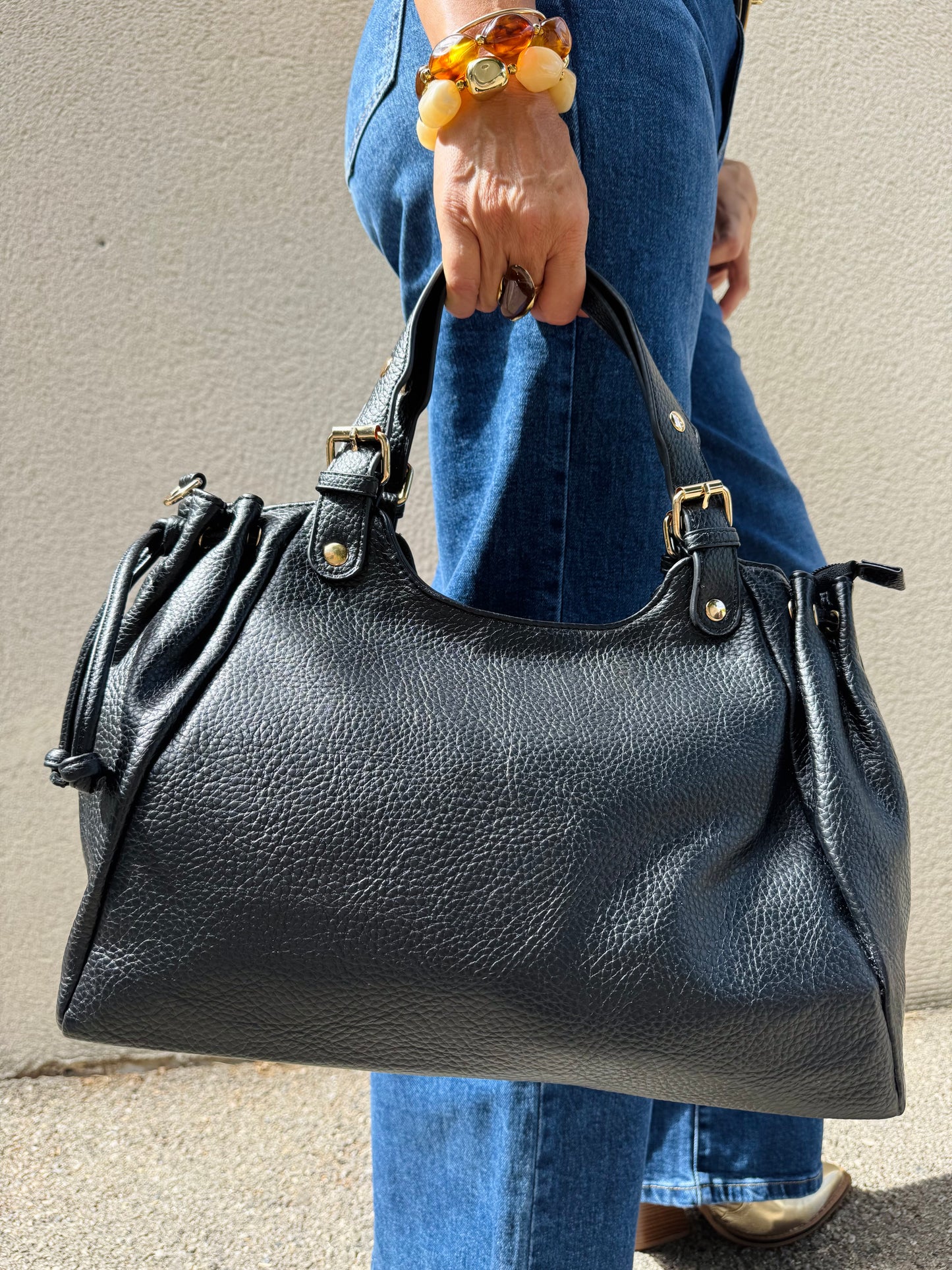 Sac bowling en simili grainé – Grand format – Style intemporel- Noir