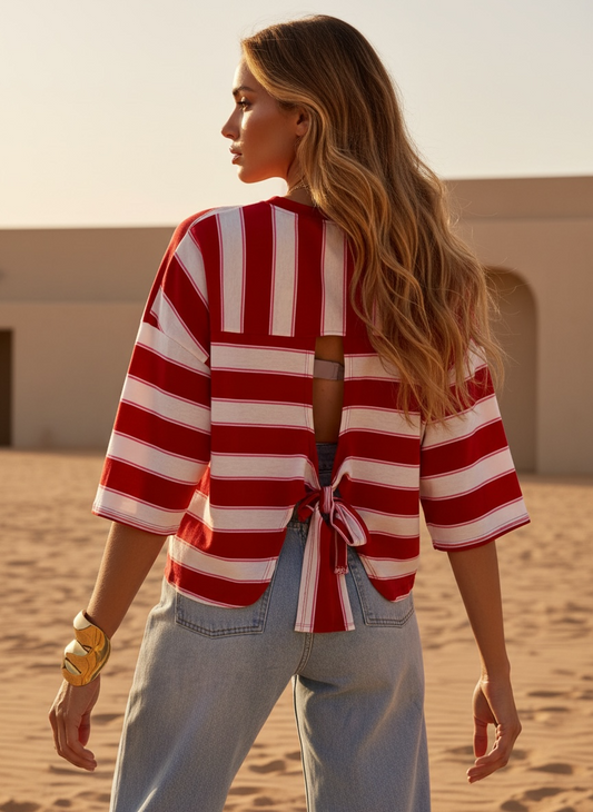 T-shirt ample marinière avec détails dos - rouge