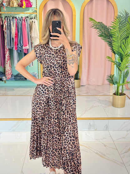 Robe longue plissée léopard – marron