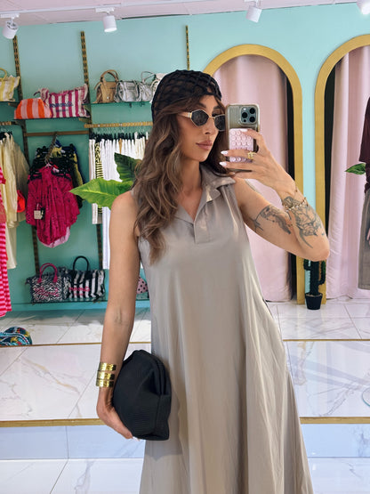 Robe midi col chemise - taupe