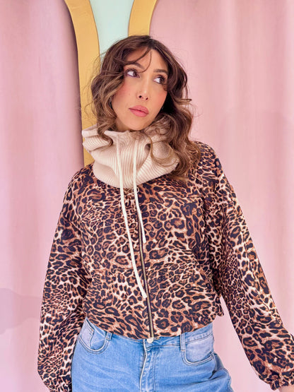 Veste bombers à col léopard