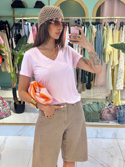 T-shirt Col V Ultra Doux – rose