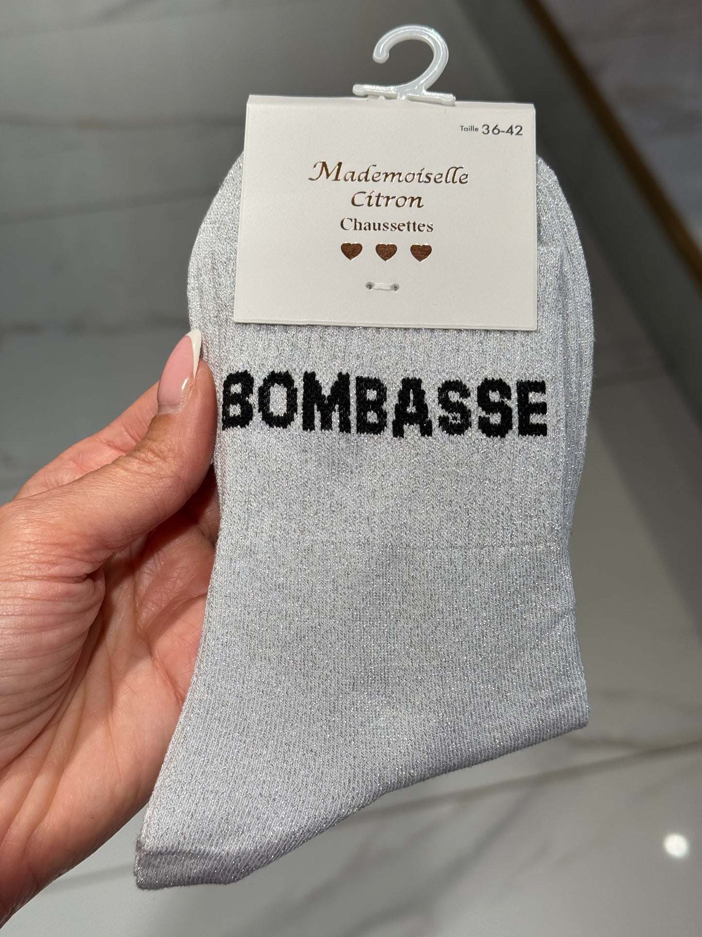 Chaussettes pailletées - message bombasse