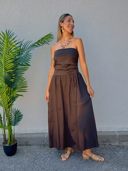 🌿 Robe Longue Bandeau – marron