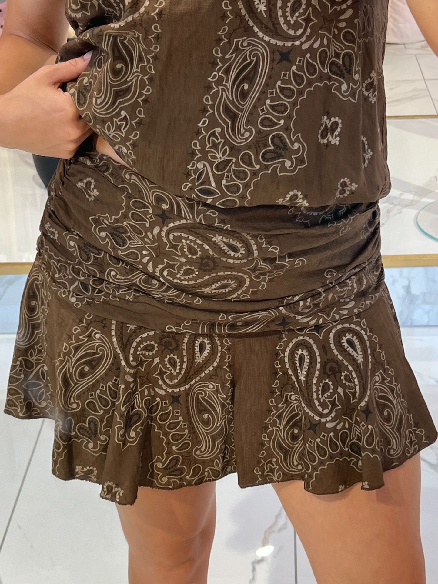 Ensemble top / jupe et foulard bandana  - marron