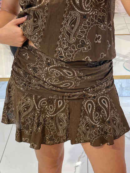 Ensemble top / jupe et foulard bandana  - marron