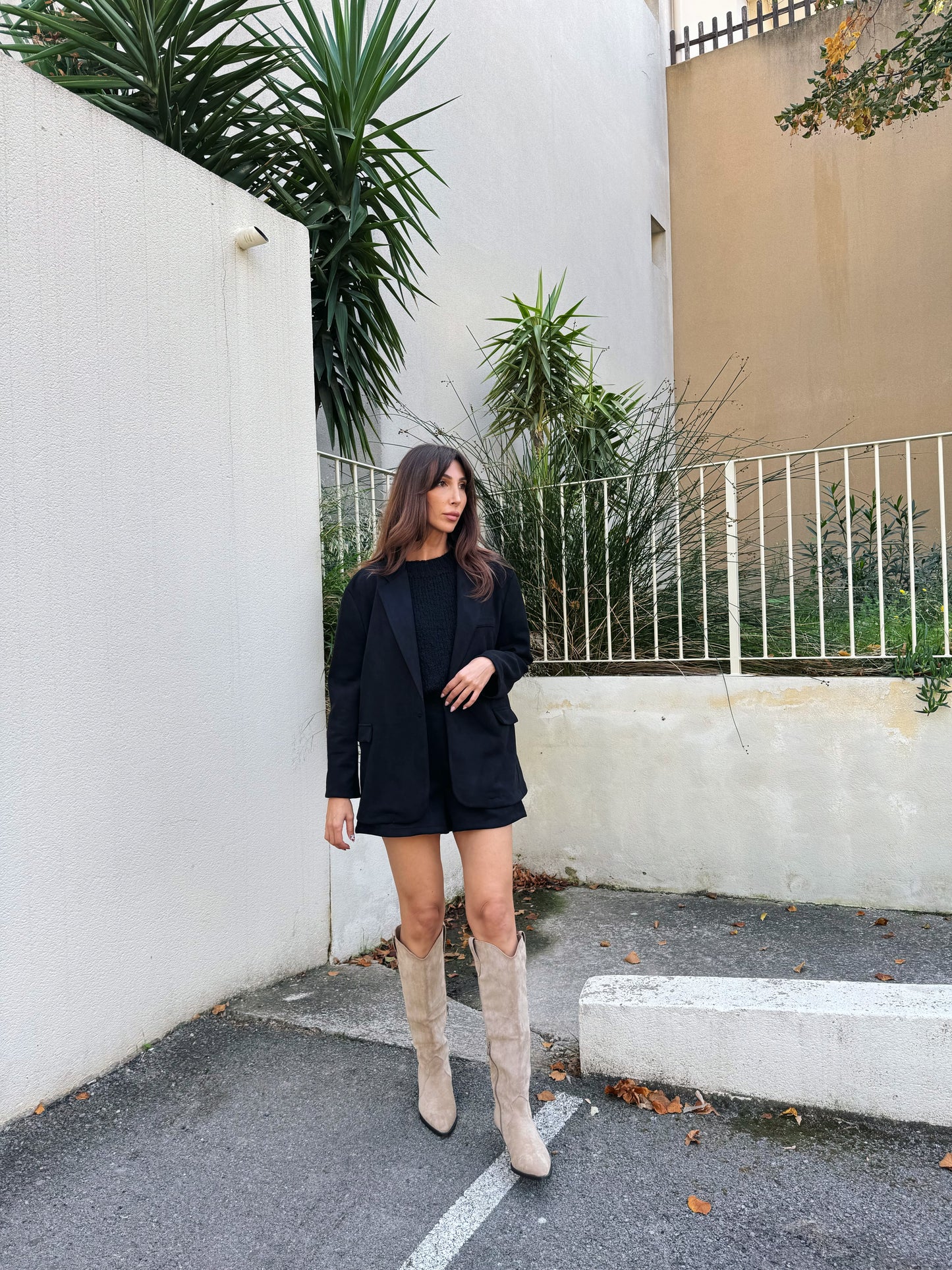 Veste tailleur façon nubuck noir