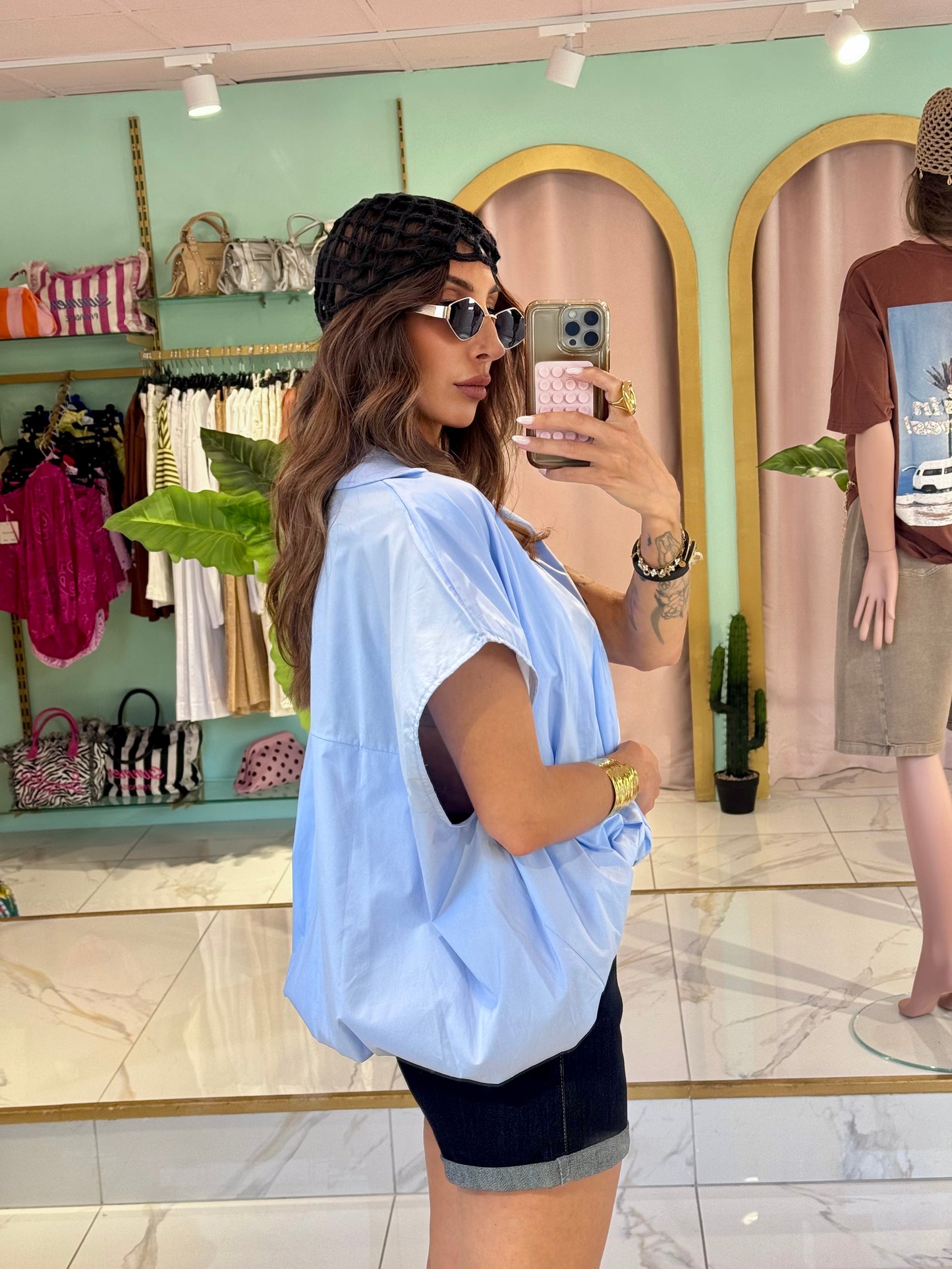 Chemise maxi oversize sans manches - bleu ciel