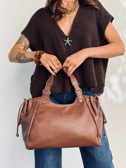 Sac bowling en simili grainé – Grand format – Style intemporel- marron