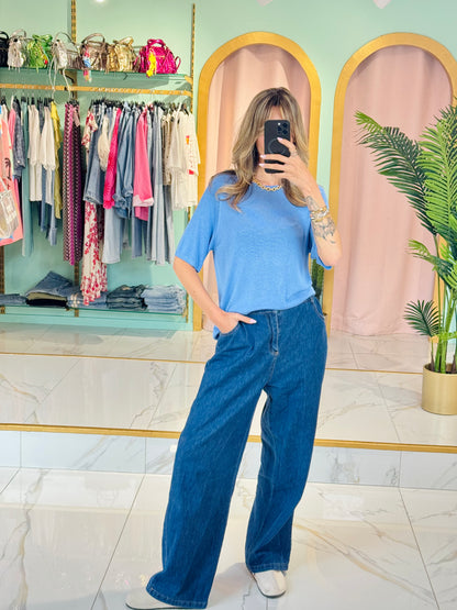 Top en maille fluide – confort & basique coloris bleu