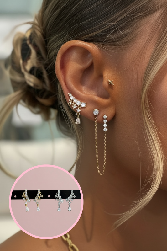 Boucle d’oreille barre strass en cascade
