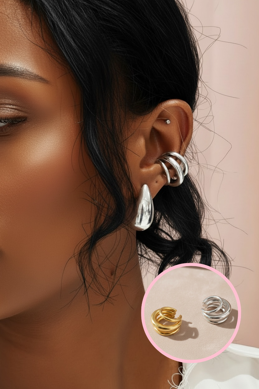 Bague d’oreille / faux piercing unisexe triple barre