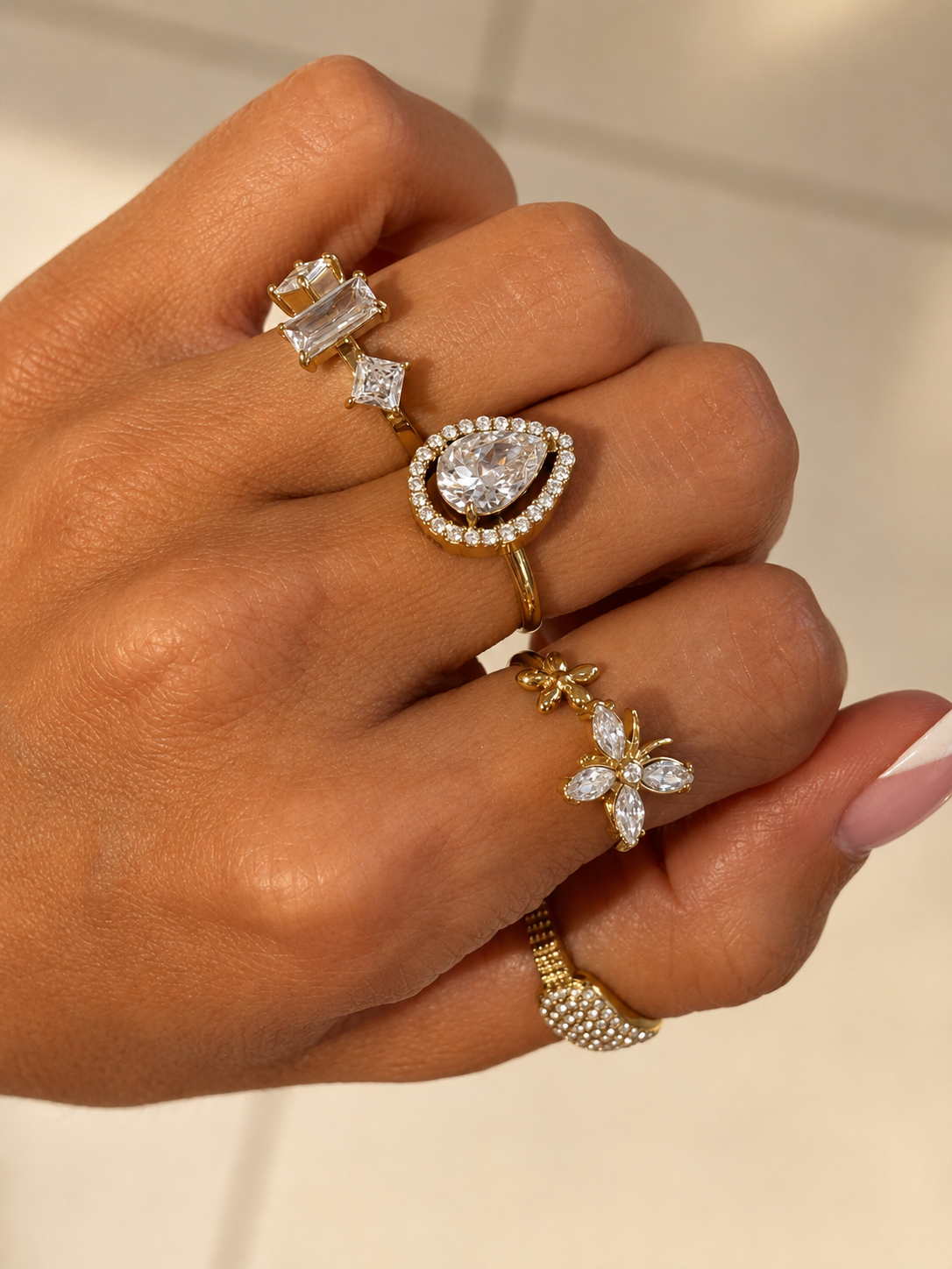 Bague papillon & fleur