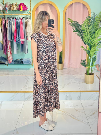 Robe longue plissée léopard – marron