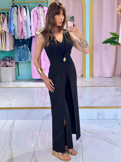 Combinaison pantalon avec broche soleil -noire