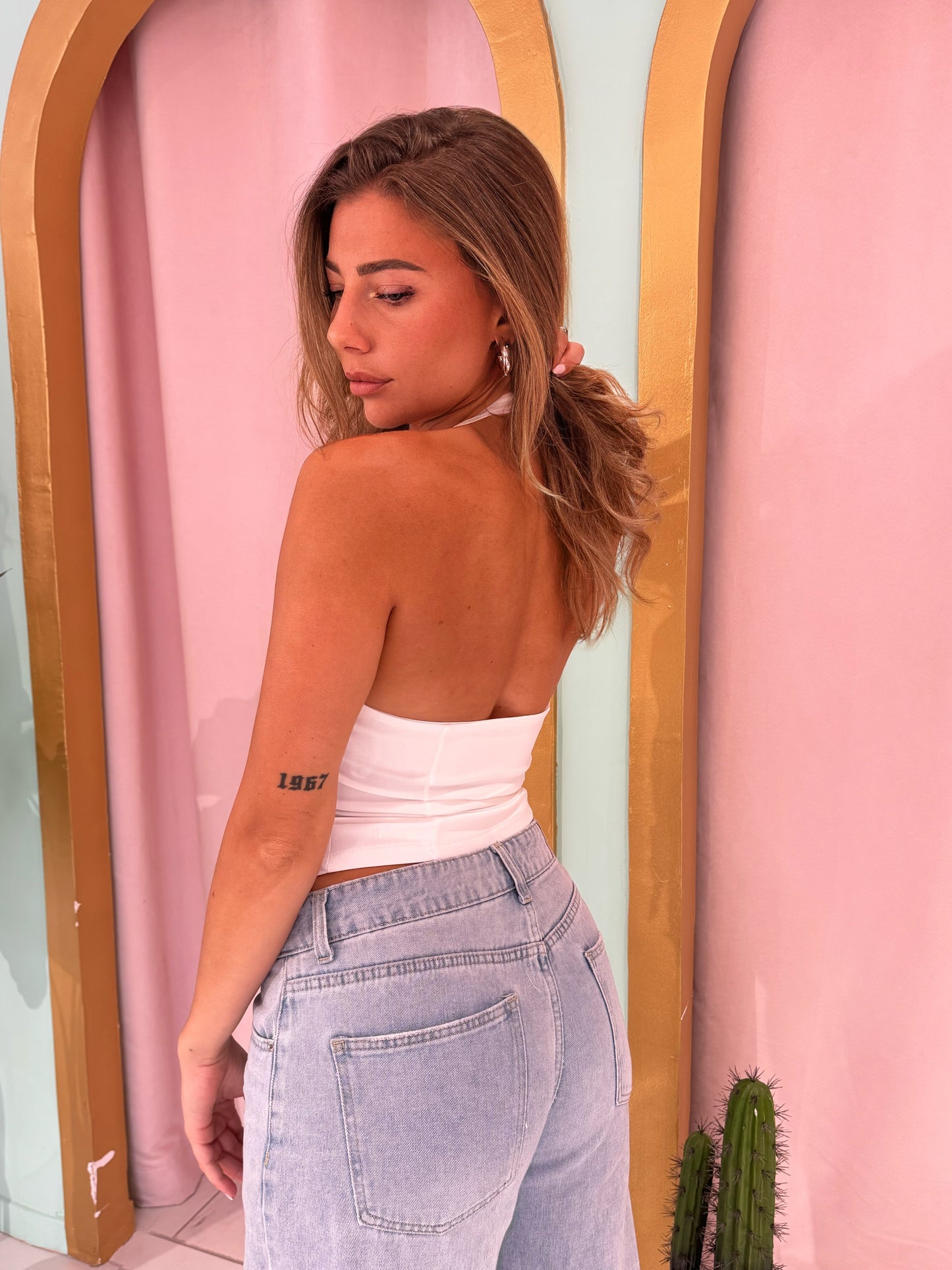 Top corset zippé blanc