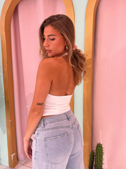 Top corset zippé blanc