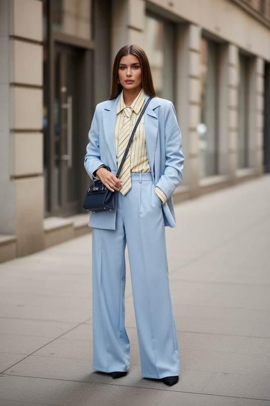 Ensemble Tailleur Fluide Printemps – bleu ciel