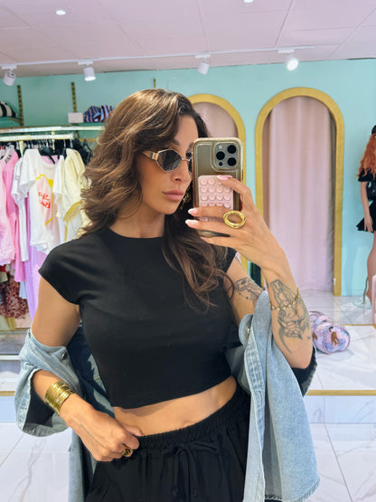 Top basique cropped doux & stretch noir