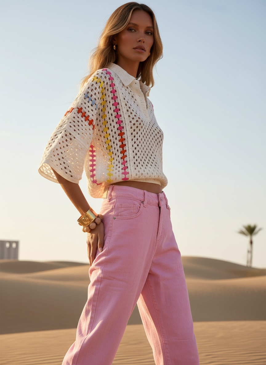 Polo crochet en coton blanc