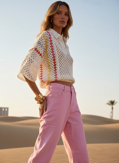Polo crochet en coton blanc